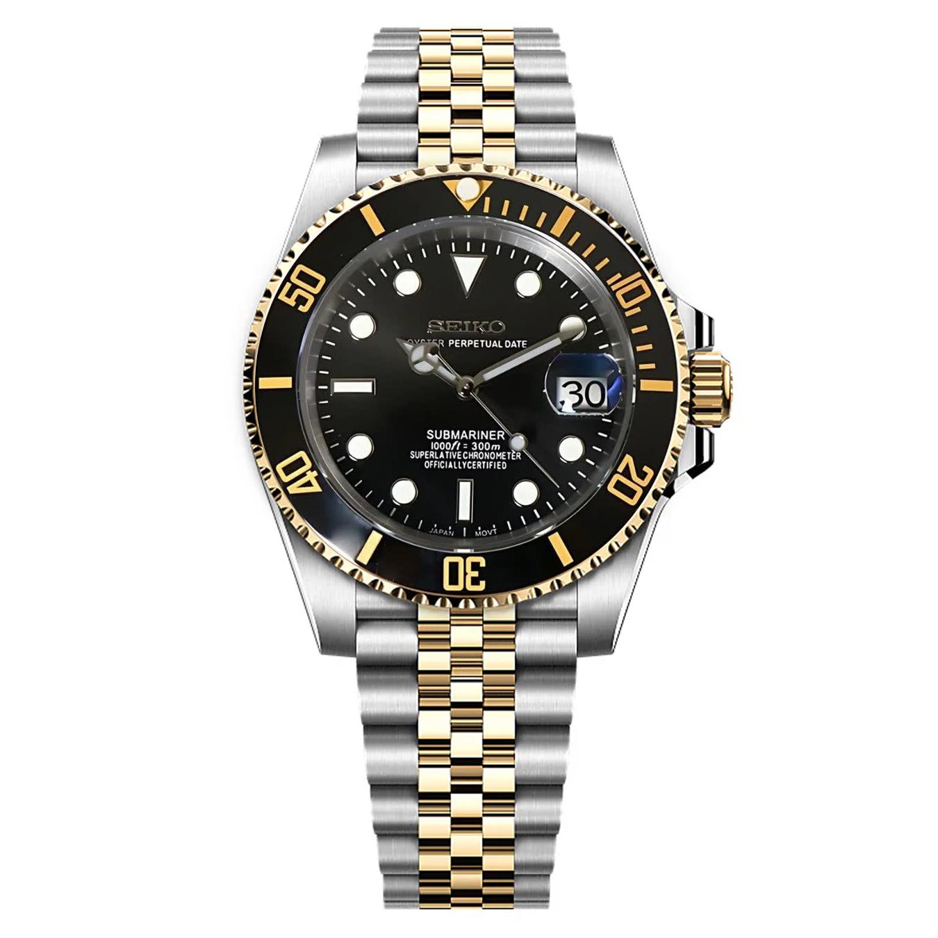 Seiko Mod Submariner Two-Tone Black