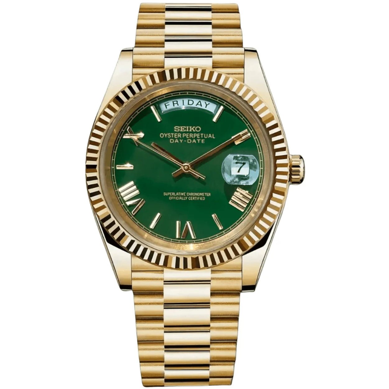 Seiko Mod Day - Date Roman Gold Green - Fairwood Watch Co.