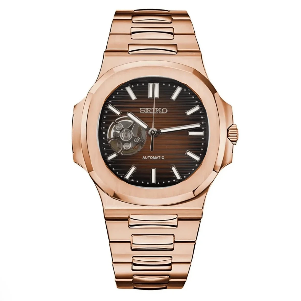 Seiko Mod Nautilus (Open Heart) Rose Gold - Fairwood Watch Co.