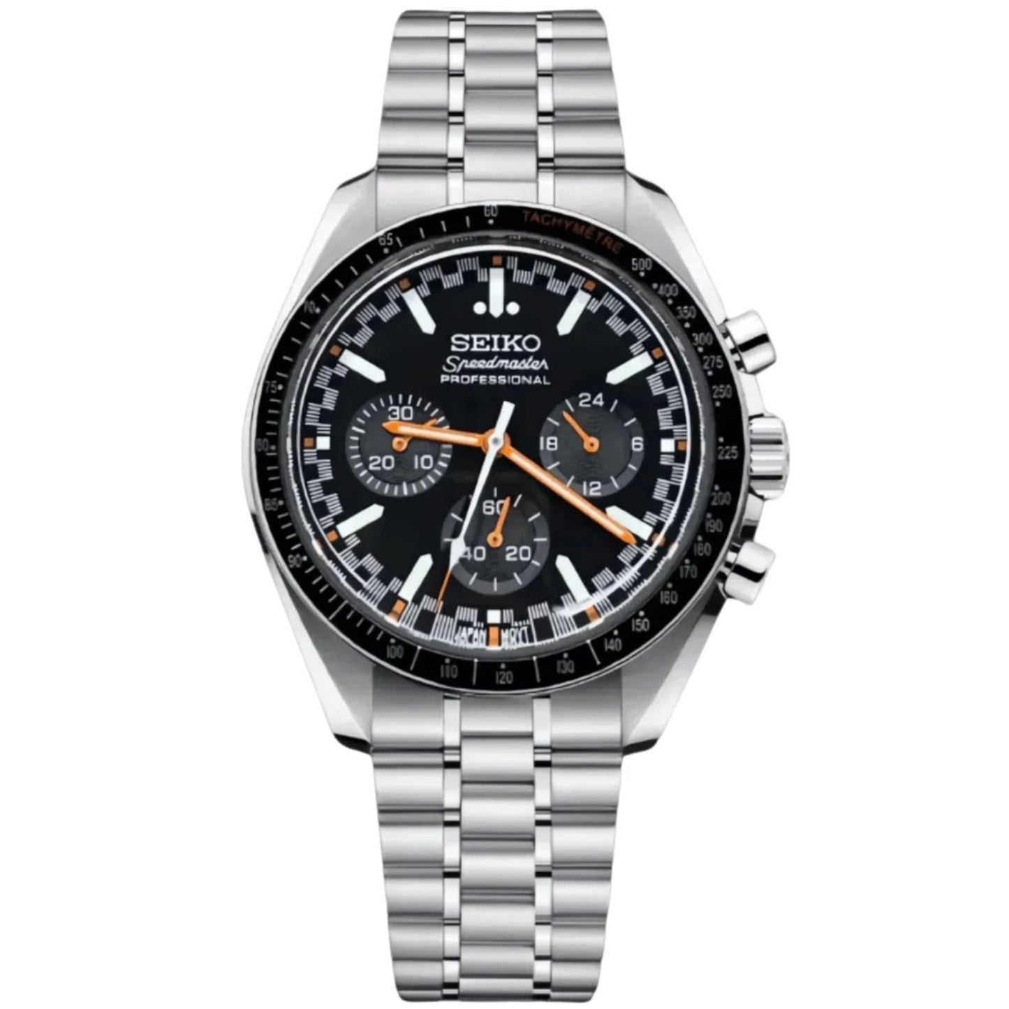 Seiko Mod Speedmaster Moonwatch Black - Orange - Fairwood Watch Co.