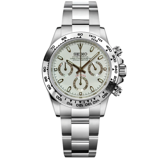 Seiko Mod Daytona White Steel - Fairwood Watch Co.