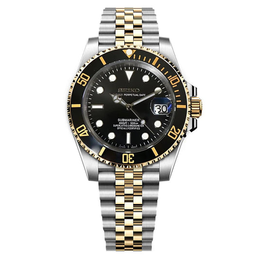 Seiko Mod Submariner Two-Tone Black