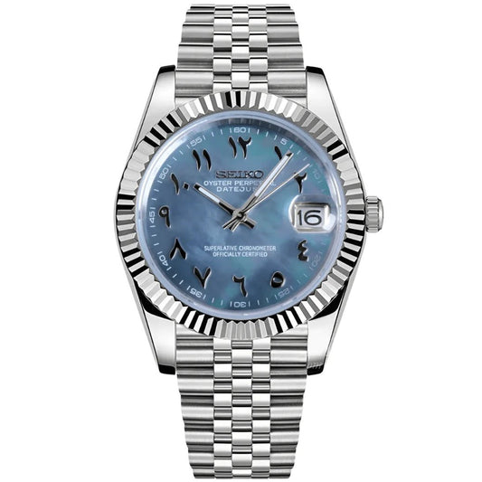 Seiko Mod Datejust Arabic Ice Blue - Fairwood Watch Co.