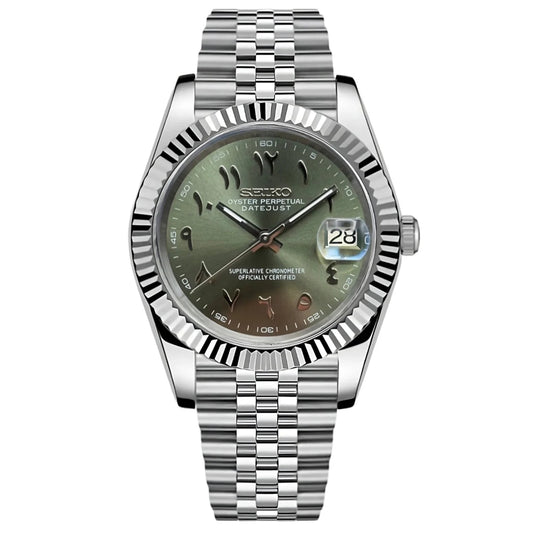 Seiko Mod Datejust Arabic Olive Green - Fairwood Watch Co.
