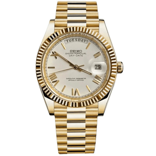 Seiko Mod Day - Date Roman Gold White - Fairwood Watch Co.