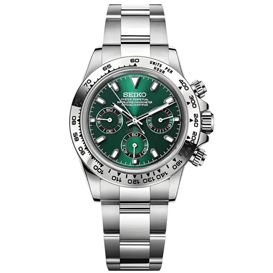 Seiko Mod Daytona Silver Green - Fairwood Watch Co.