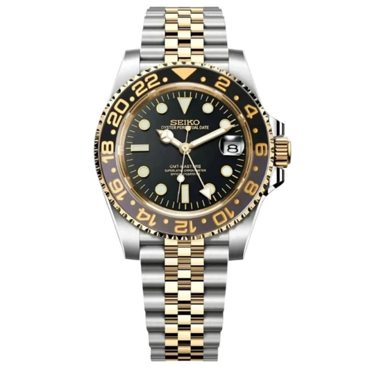 Seiko Mod GMT Twotone Gold Black - Fairwood Watch Co.