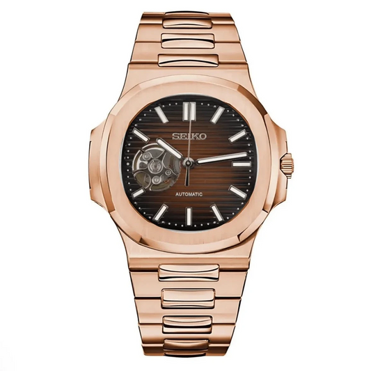 Seiko Mod Nautilus (Open Heart) Rose Gold - Fairwood Watch Co.