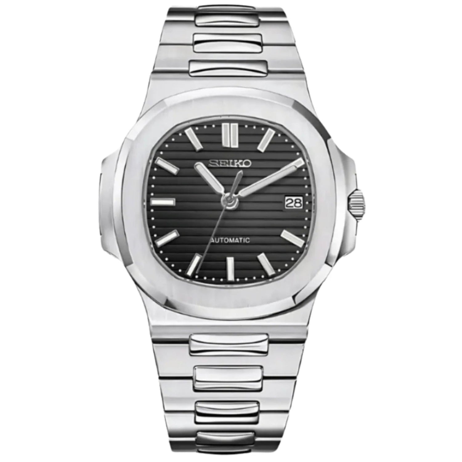 Seiko Mod Nautilus Silver Black - Fairwood Watch Co.