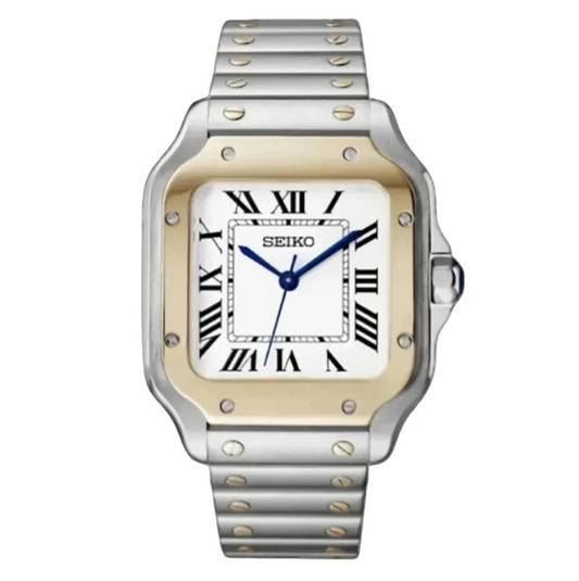 Seiko Mod Santos Two - Tone White Roman - Fairwood Watch Co.