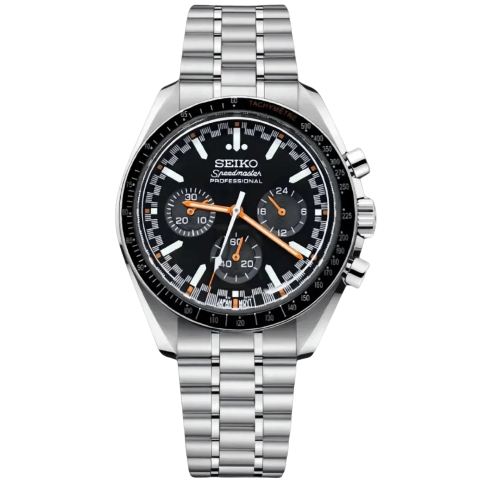 Seiko Mod Speedmaster Moonwatch Black - Orange - Fairwood Watch Co.